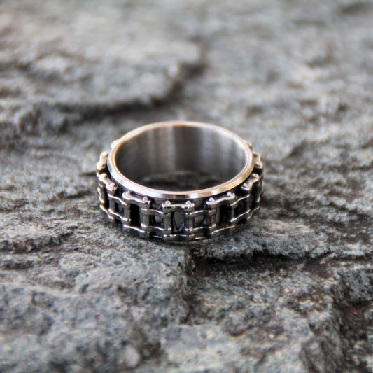 Bague chaine de moto rotative en acier inoxydable.