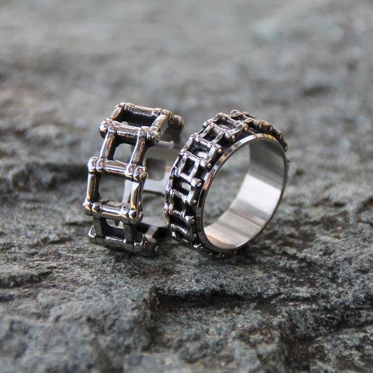 Duo de bagues en acier inoxydable en chaine de moto.