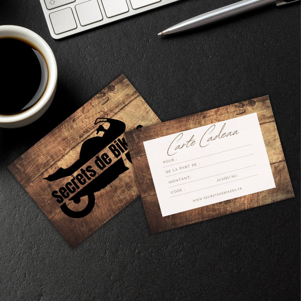 Carte cadeau recto verso de chez Secrets de Bikers.