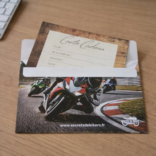 Dos de l'enveloppe de la carte cadeau Secrets de Bikers