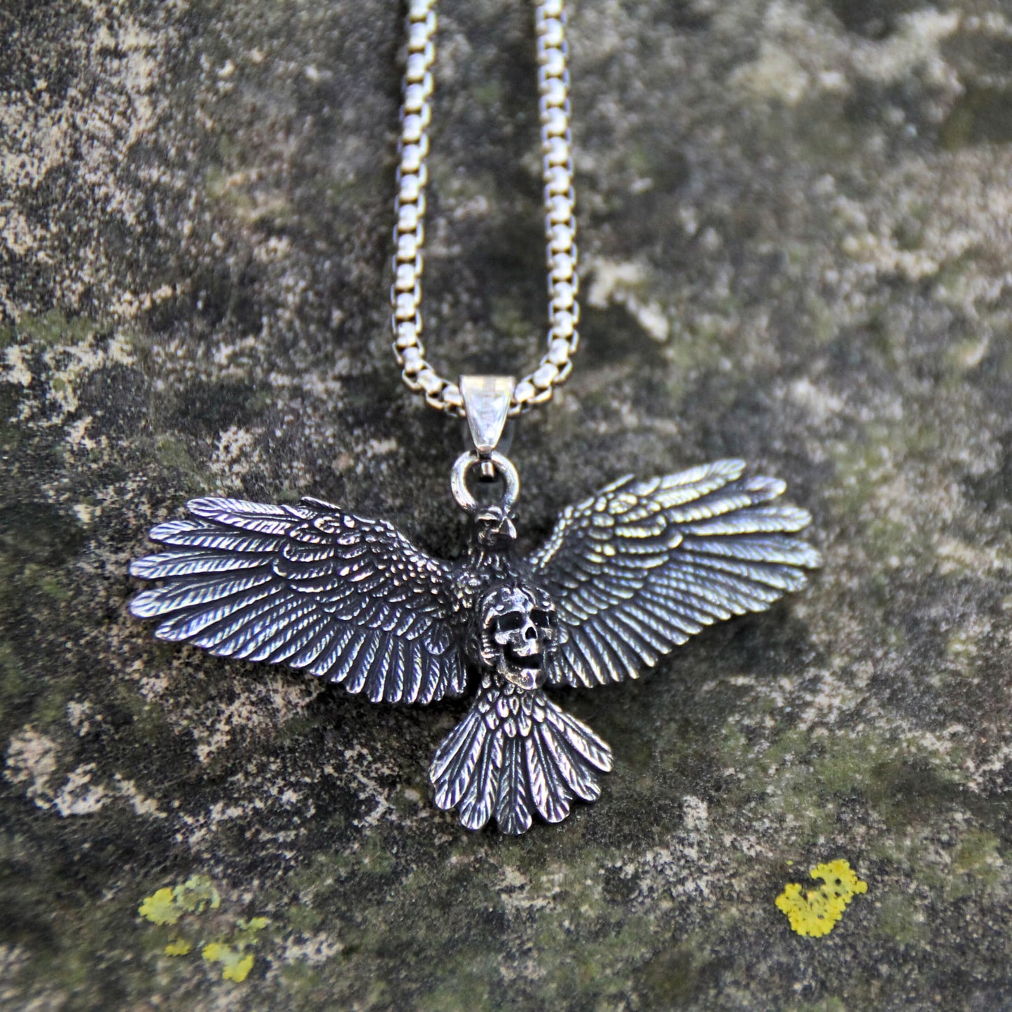 Collier motard acier inoxydable pendentif oiseau/crâne