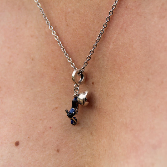 Collier charm argent 925 avec moto bleue et casque