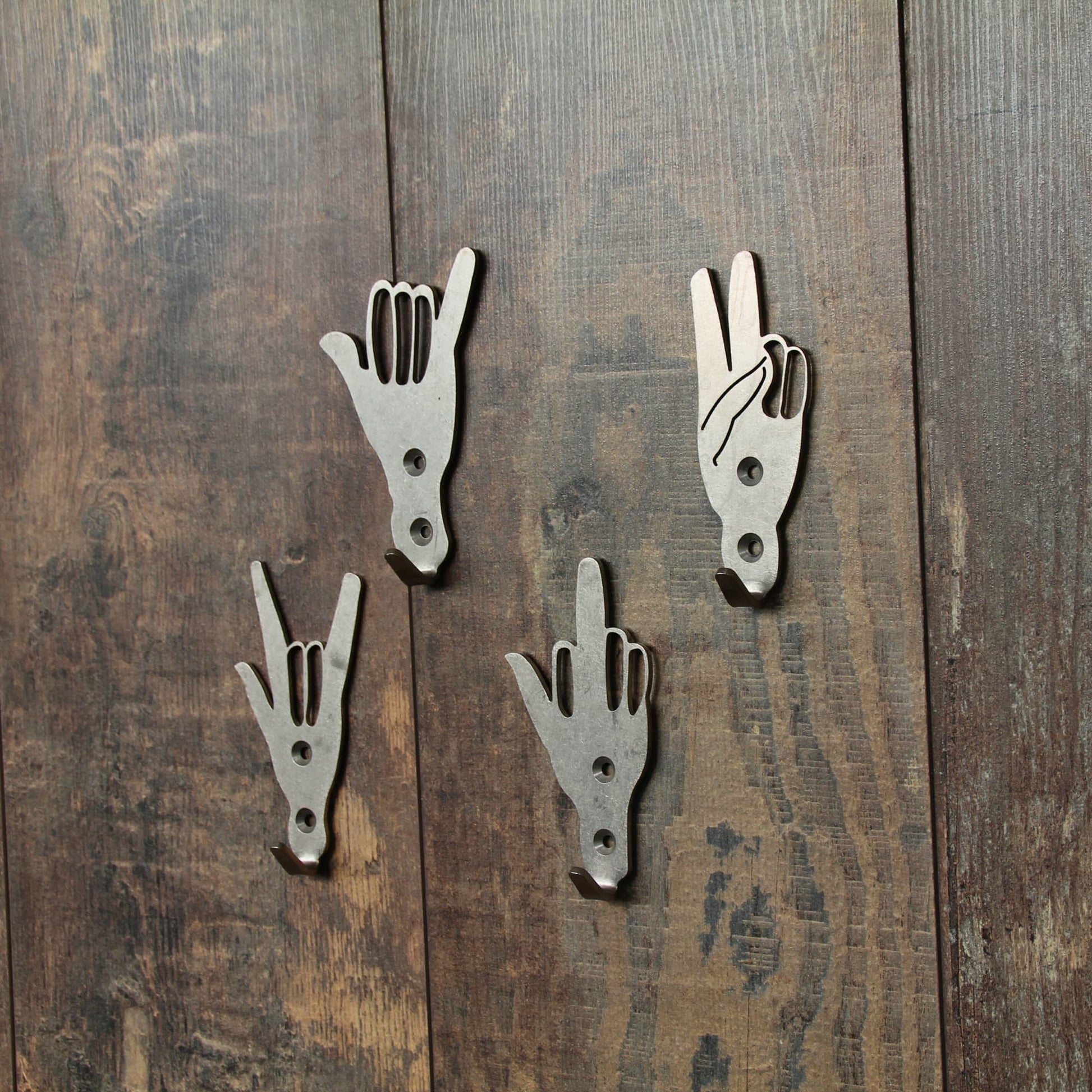 Quatre crochets en acier inoxydable pour accessoires de moto, symboles 'Fuck', 'Rock', 'Fun' et 'salut motard'