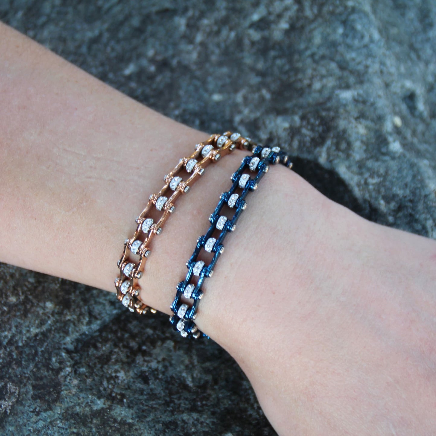 Duo de Bracelets femme mini'z chaine moto en acier inoxydable