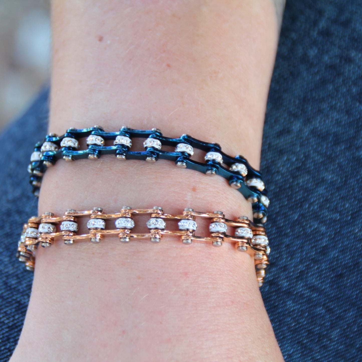 Duo de bracelets femme mini'z en acier inoxydable. Le mix de bleu et de rose gold est parfait à combiner.
