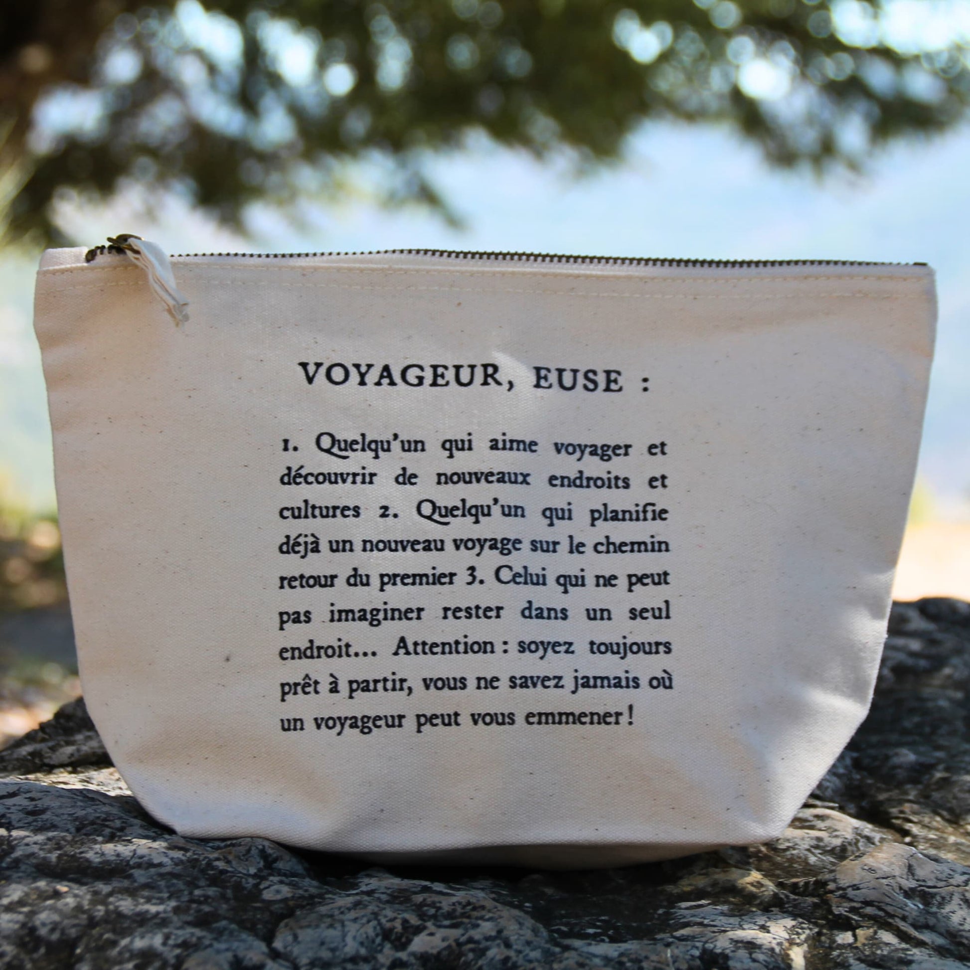 Pochette en coton naturel zippé idéal pour voyageurs à moto