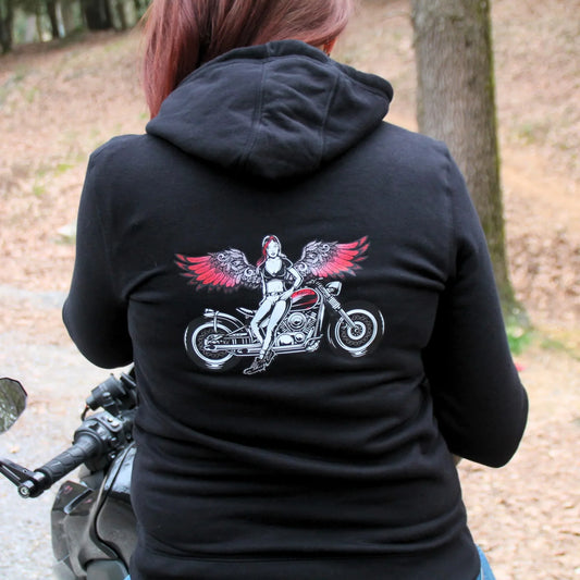 Sweat à capuche noir Theia Moto Egérie vue de dos