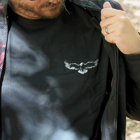 Tshirt motard noir avec aigle imprimé en coton