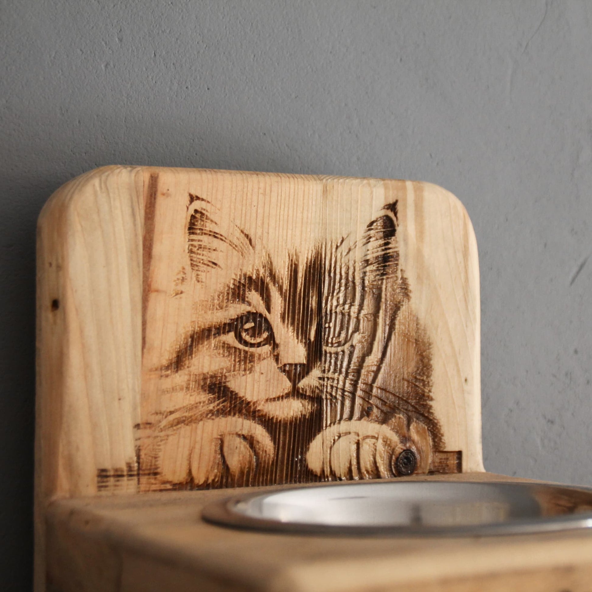 Zoom sur la gravure du cat's bar avec gamelle inox incluse
