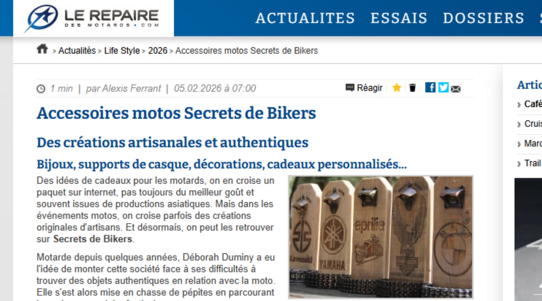 extrait de l'article de blog sur Secrets de Bikers paru dans Le Repaire des Motards