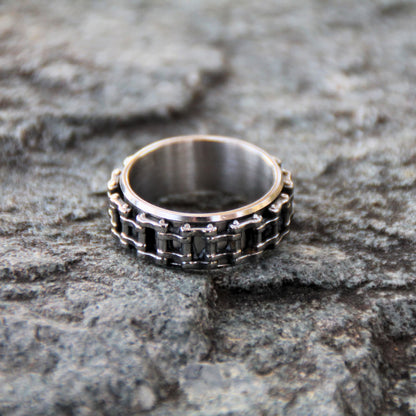 Bague chaine de moto rotative en acier inoxydable. 