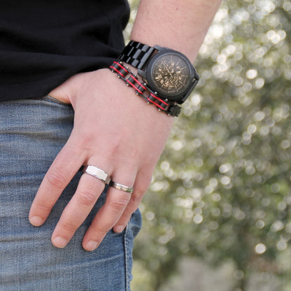 Bracelet chaine et bague boulon pour passionnés de moto. En acier inoxydable
