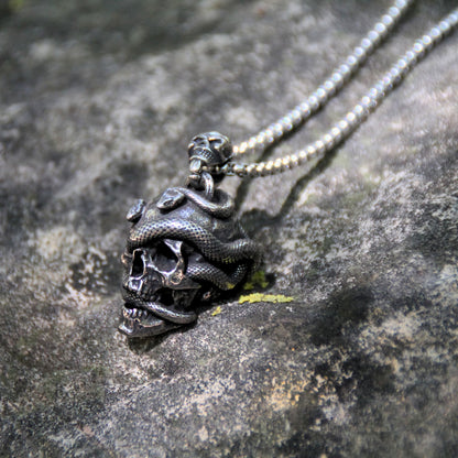 Collier motard unisexe acier inoxydable crâne serpent