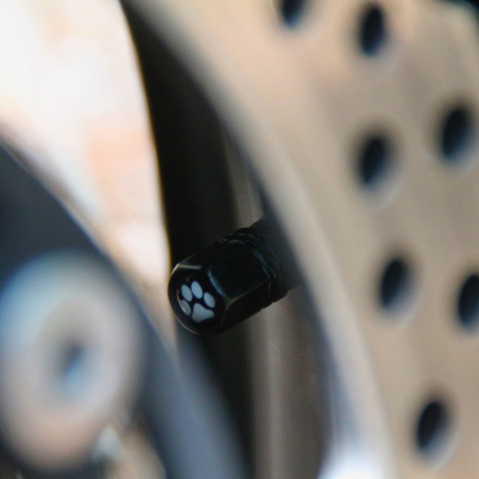 Bouchons de valve moto noirs design patte de chat. Un cadeau original pour motard ou motarde !