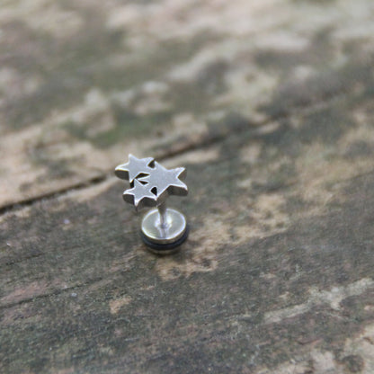 Boucles d'oreilles trio d'étoile en acier inox spécial casque de moto.