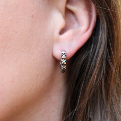 Boucles d'oreilles mini créoles en acier inox crânes. Anneau fermé.