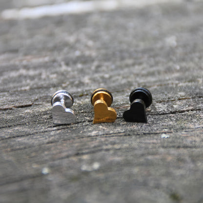 Trio de boucles d'oreilles forme coeur en acier inox. Finition dorée argentée ou noire.
