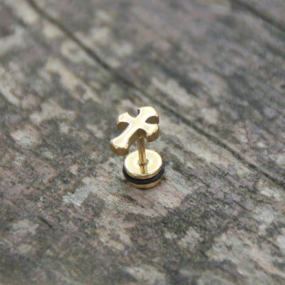 Boucles d'oreilles croix acier inox doré