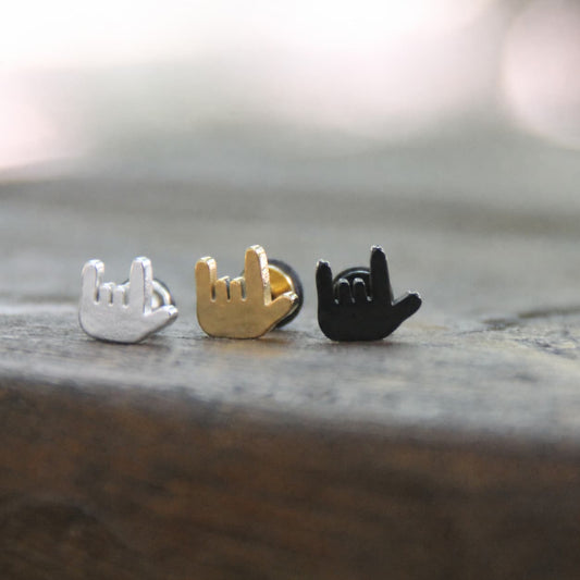 Boucles d'oreilles signe Rock en acier inoxydable, trois couleurs disponibles