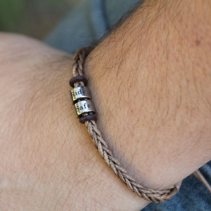 Bracelet simili cuir marron ajustable perles gravées Ride Safe