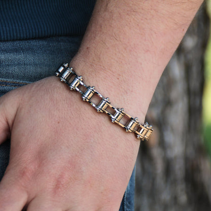 Bracelet chaine moto en acier inoxydable couleur acier brillant