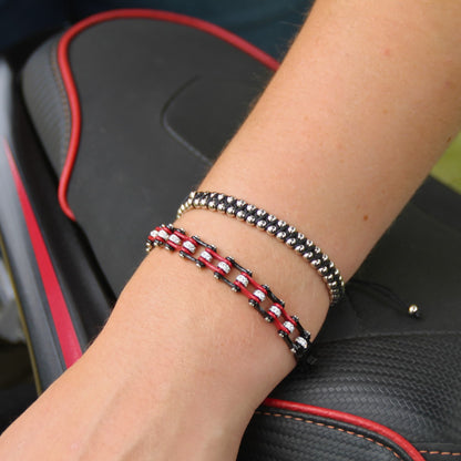 Ensemble de deux bracelets Roadstrap en acier. Un bracelet chaine moto et un bracelet roulements à bille.