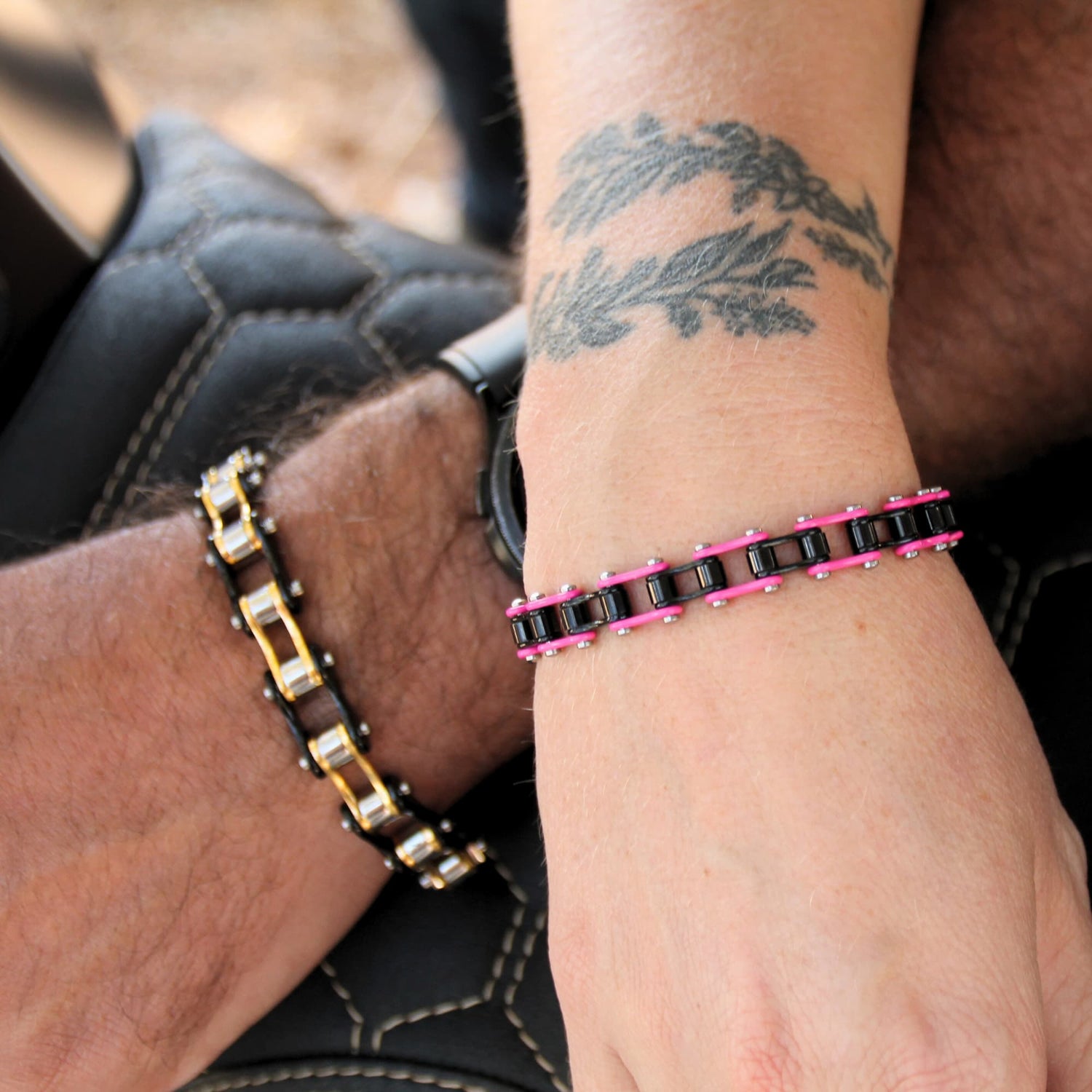 Bracelets acier inoxydable pour couple motards homme et femme en chaine de moto