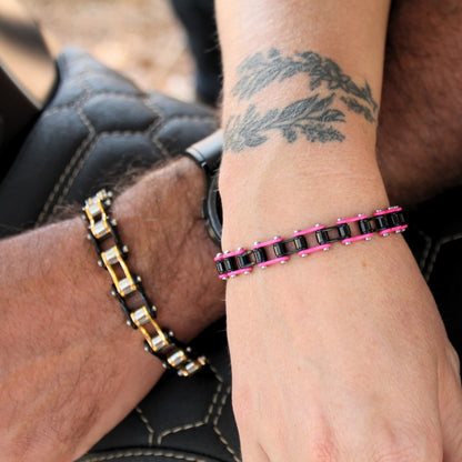 Bracelets acier inoxydable pour couple motards homme et femme en chaine de moto