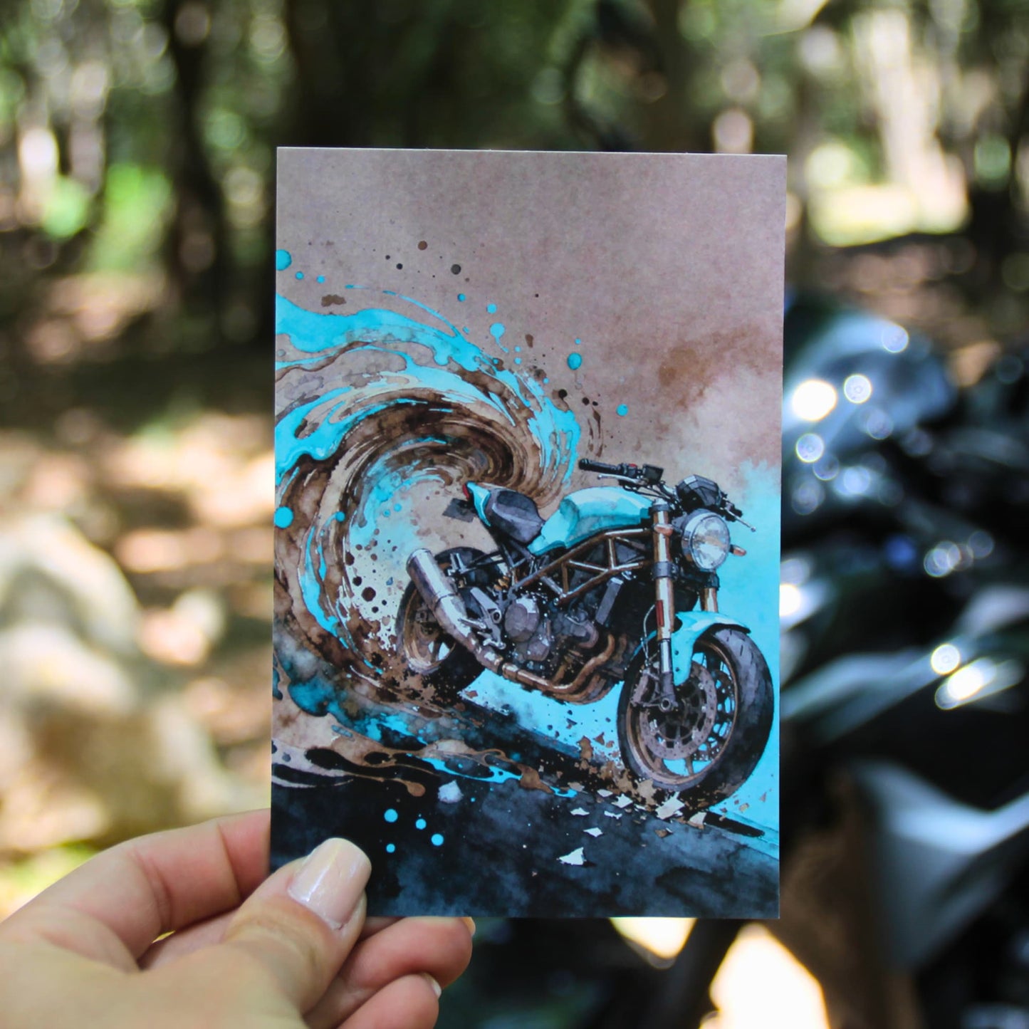 Carte moto rétro illustration aquarelle carte anniversaire motard