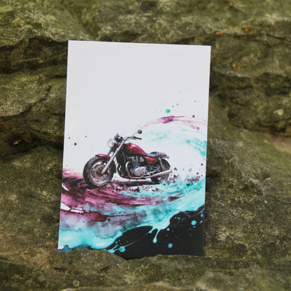 Carte moto rouge style aquarelle carte postale pour anniversaire motard