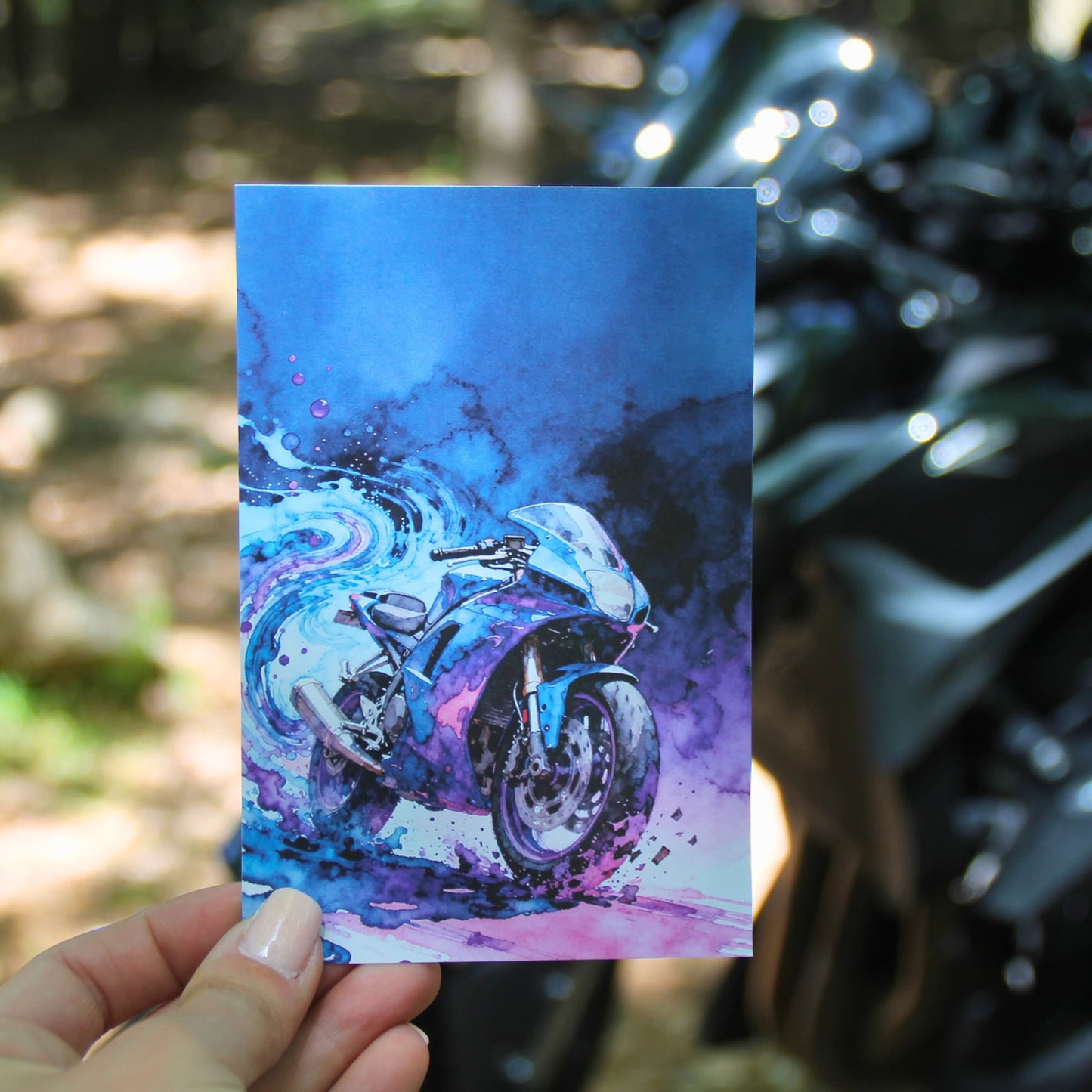 Carte postale moto anniversaire motard style aquarelle