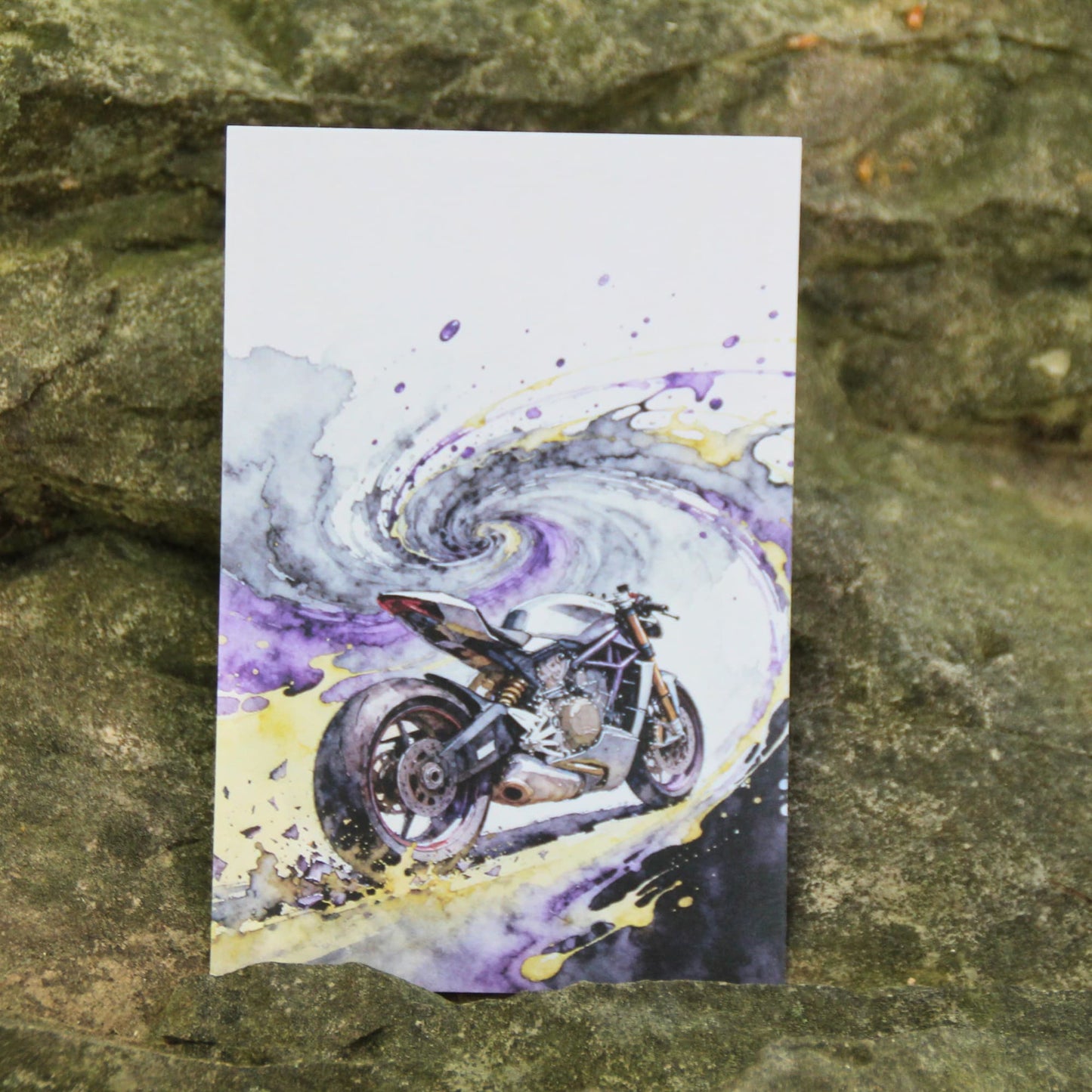 Carte moto sportive aquarelle pour anniversaire ou cadeau motard