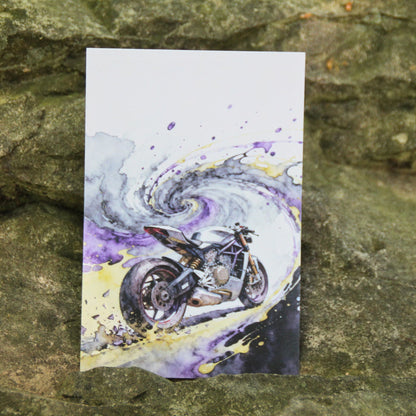 Carte moto sportive aquarelle pour anniversaire ou cadeau motard