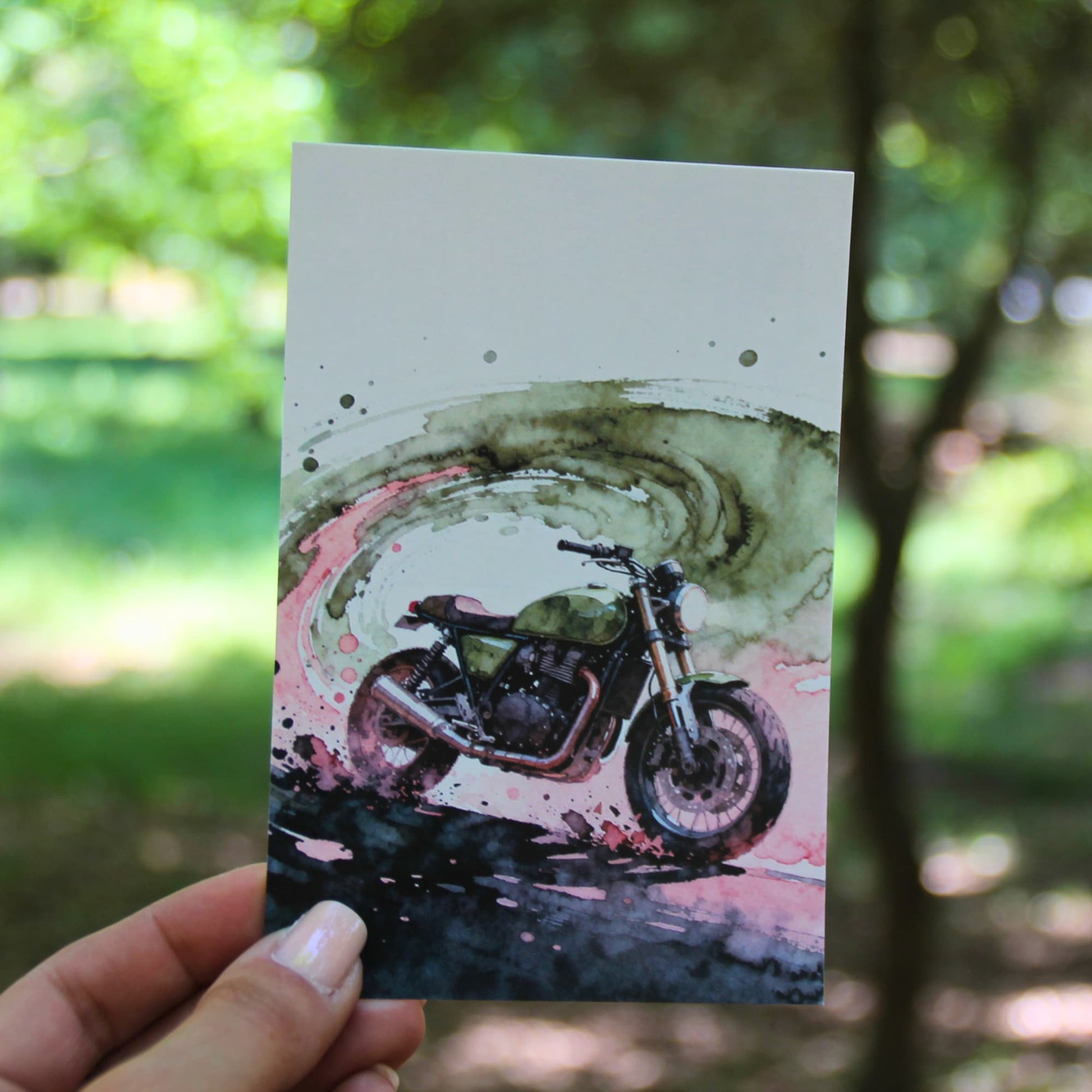 Carte anniversaire moto ancienne peinture aquarelle