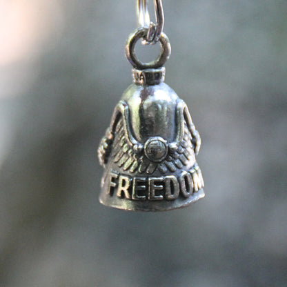 Clochette moto Guardian Bell officielle Motard Libre ("freedom") inscrit sous un guidon de moto