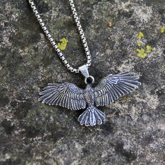 Collier biker acier 316L avec pendentif oiseau et crâne