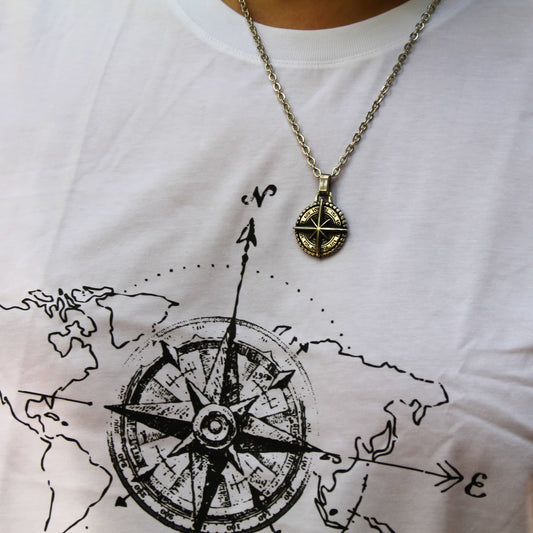 Collier cadeau motard avec pendentif rose des vents