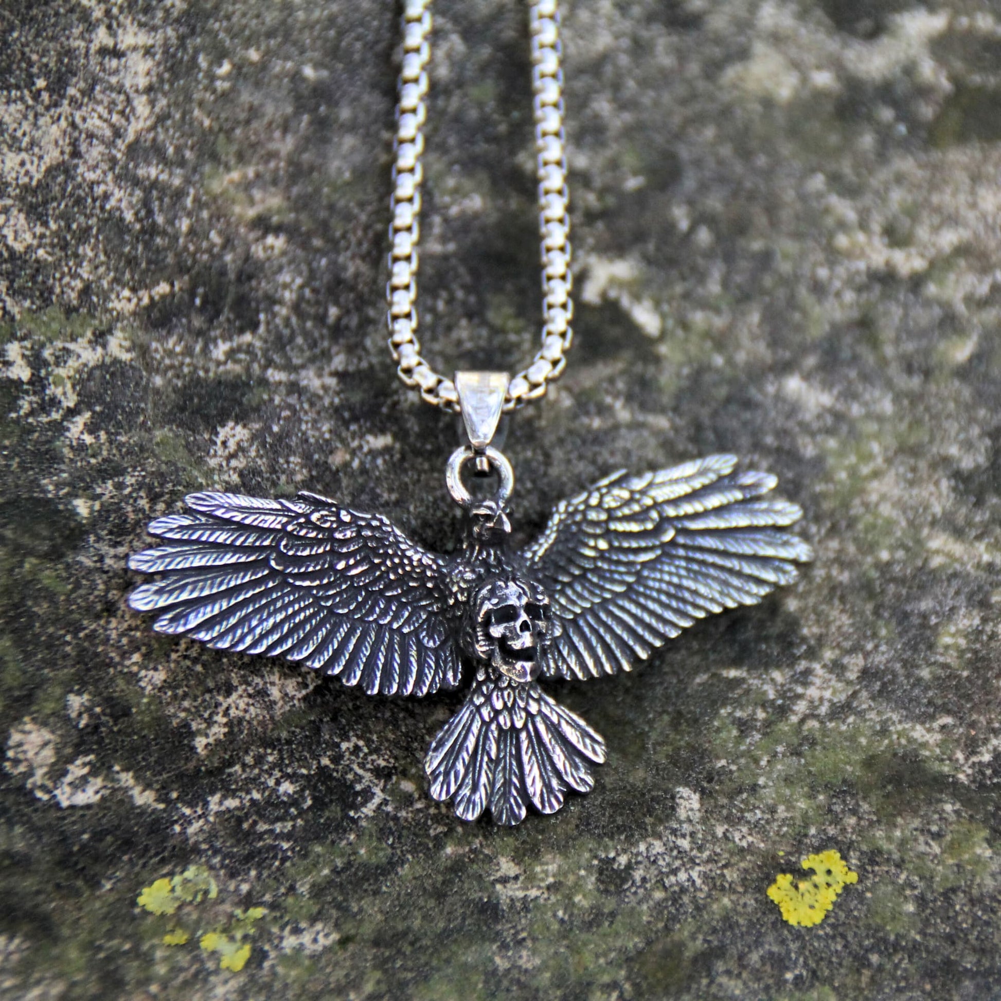 Collier motard acier inoxydable pendentif oiseau/crâne