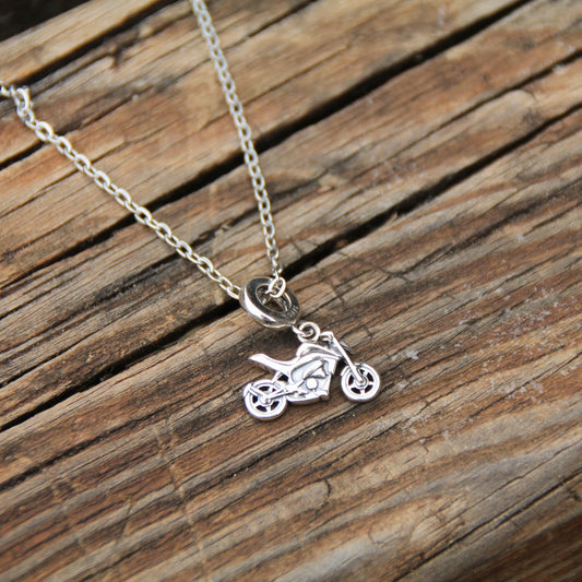 Collier chaine acier et pendentif charm argent 925 moto GP