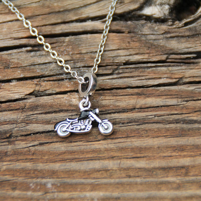 Collier charm en argent 925 moto harley noire