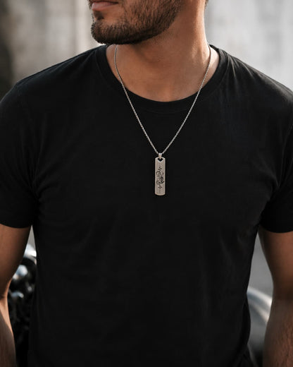 Collier motard en acier inoxydable gravé ligne de vie et moto sportive