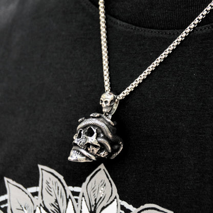 Collier acier inoxydable pendentif crâne et serpent unisexe