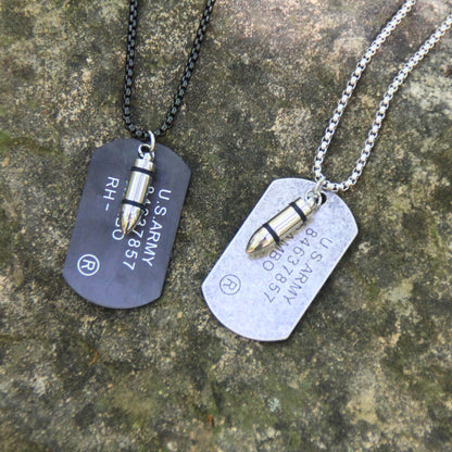 Bijiou motard biker. Le collier plaque militaire Rambo et sa balle