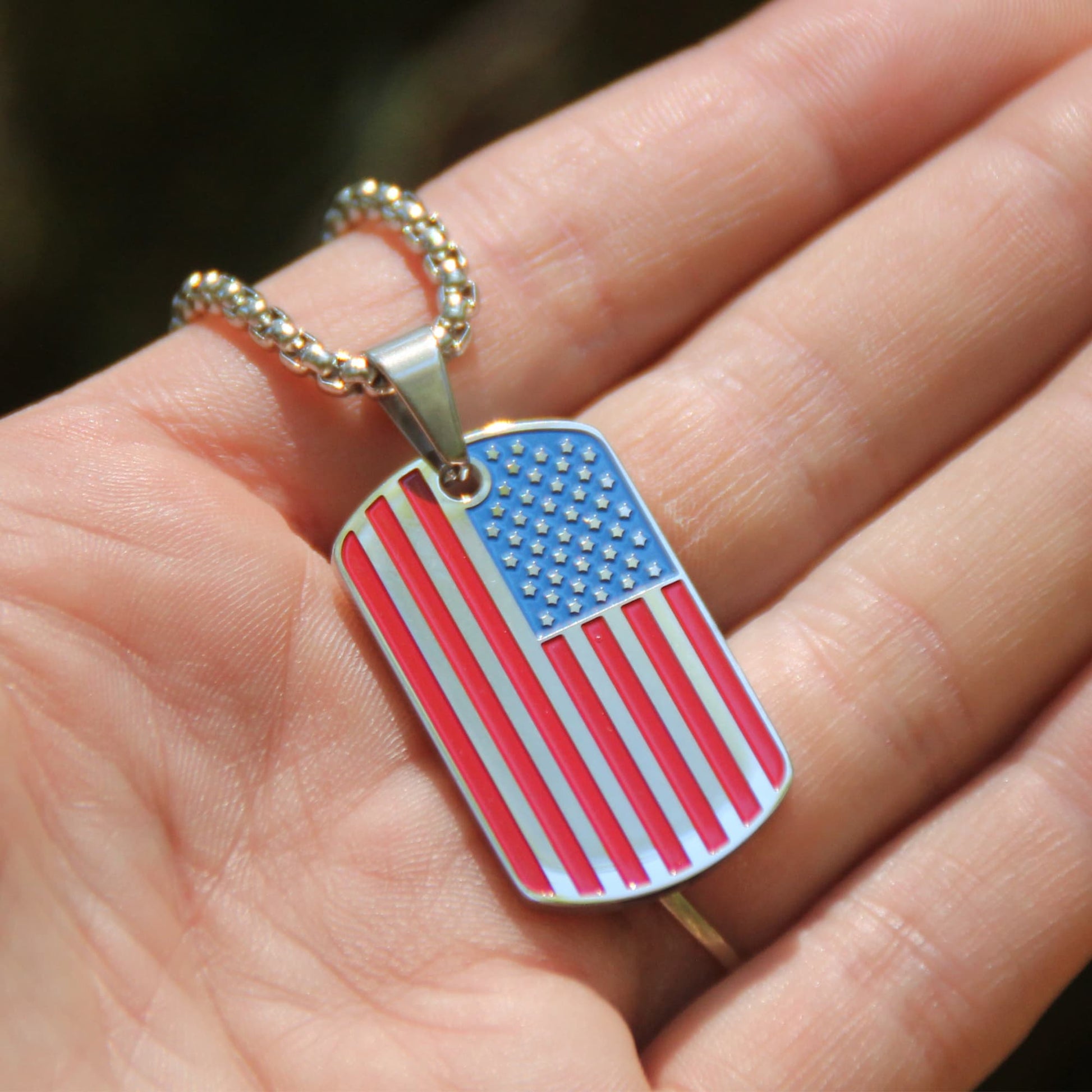 Collier biker médaille plaque USA drapeau américain