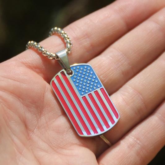 Collier biker médaille plaque USA drapeau américain