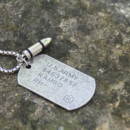 Collier plaque militaire gravure Rambo chaine de 60cm