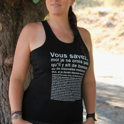 Débardeur en coton noir pour femme motarde avec impression texte référence à Asterix & Obélix mission cléopatre