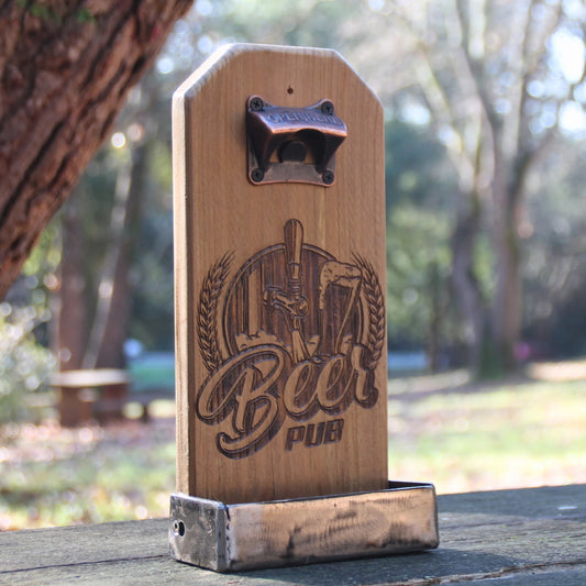 Décapsuleur artisanal en bois gravé Beer Pub