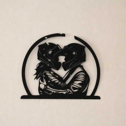 Décoration murale couple motard acier