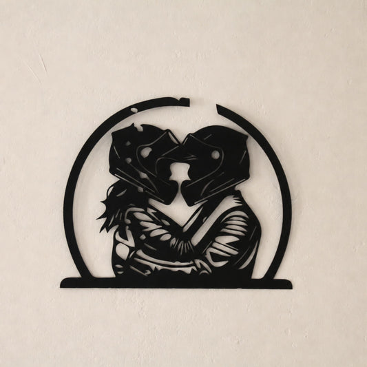 Décoration murale couple motard acier